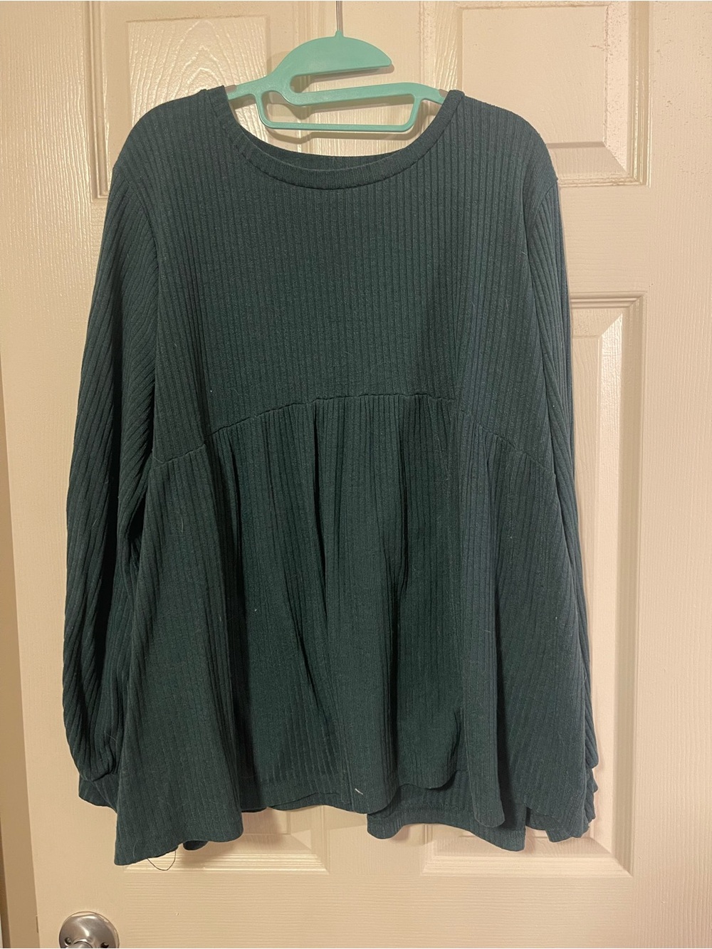 SHEIN Dark Green Ribbed Babydoll Long-Sleeve Tunic